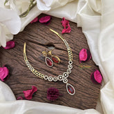 Vriksham Tear Drop AD Stone Hasli Choker-Red-G16277